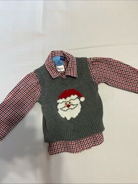 Good Lad Plaid Shirt and Christmas Sweater Vest Set Santa Size 18 Months Holiday